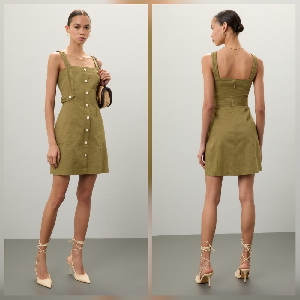 Derek Lam 10 Crosby Olive Utility Dress Square neck Sleeveless Size 10